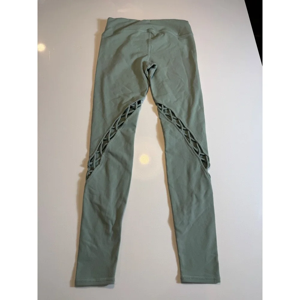 ALO Yoga Entwine Leggings Sage Green Lace-Up Cutout Size S